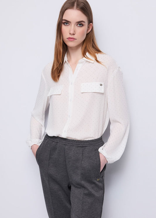 Camicia bianca da donna con strass e taschini - art. 521BD45003 - Gaudi Autunno Inverno 2025/26 Donna