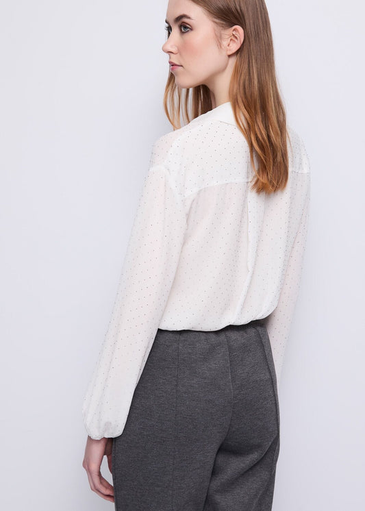Camicia bianca da donna con strass e taschini - art. 521BD45003 - Gaudi Autunno Inverno 2025/26 Donna