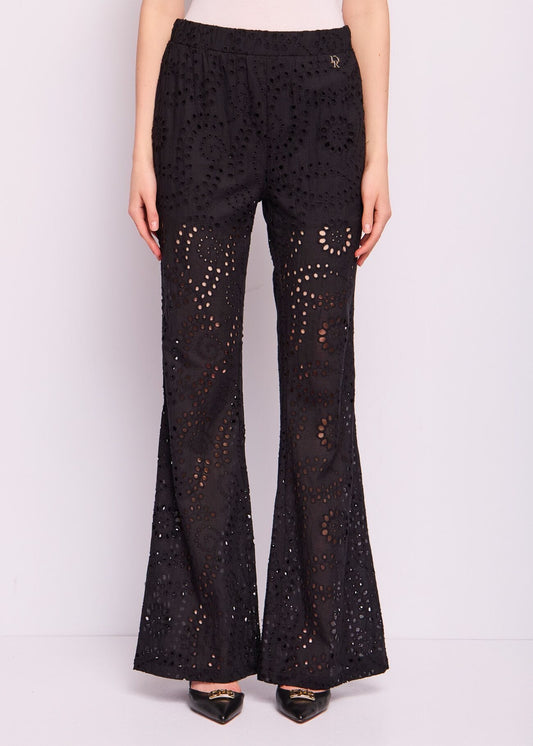 Pantaloni neri in cotone Sangallo - art. 511DD25011 - Denny Rose Primavera Estate 2025 Donna