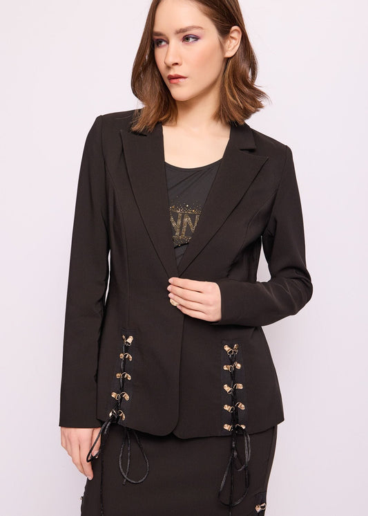 Blazer nero con ganci e laccetti JACKET - art. 511DD35013 - Denny Rose Primavera Estate 2025 Donna
