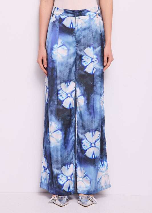 Pantaloni blu in raso stampato - art. 511ND25013 - Denny Rose Primavera Estate 2025 Donna