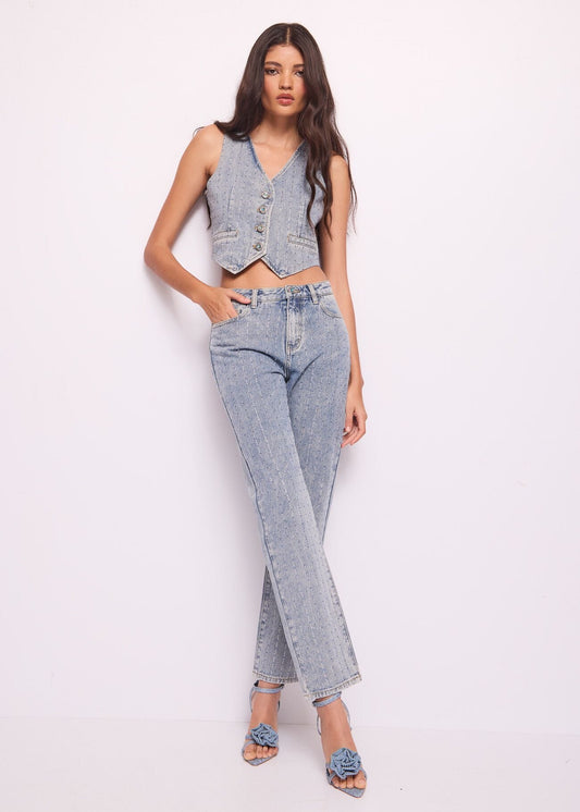 Jeans in cotone con strass - art. 511ND26001 - Denny Rose Primavera Estate 2025 Donna