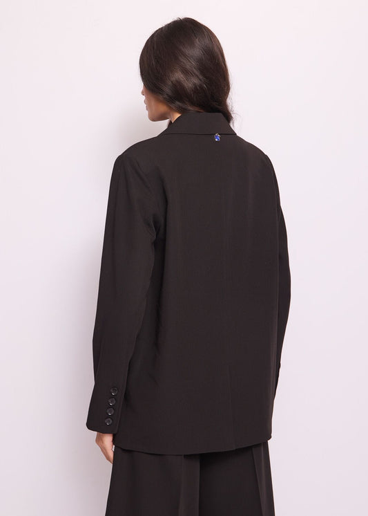 Blazer negro de botonadura sencilla con detalles en mezclilla - art. 511ND35005 - Denny Rose Primavera Verano 2025 Mujer