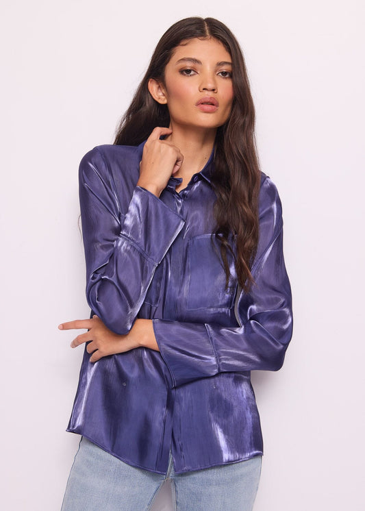 Camicia blu in organza lucida SHIRT- art. 511ND45021 Denny Rose Primavera Estate 2025 Donna