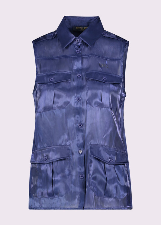 Gilet blu in organza lucida - art. 511ND45022 - Denny Rose Primavera Estate 2025 Donna