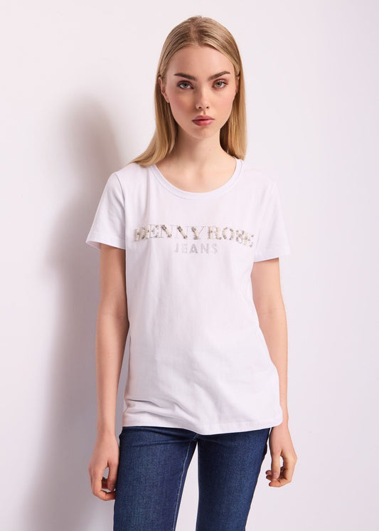T-shirt bianca in cotone con logo  - art. 511ND64027 - Denny Rose Primavera Estate 2025 Donna