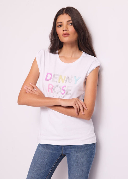 T-shirt bianca in cotone con logo  - art. 511ND64034 - Denny Rose Primavera Estate 2025 Donna