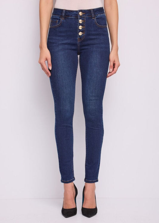 Jeans skinny da donna con bottoni dorati - fronte