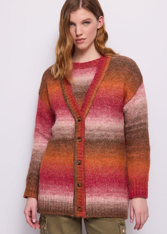Cardigan da donna in lana a righe
