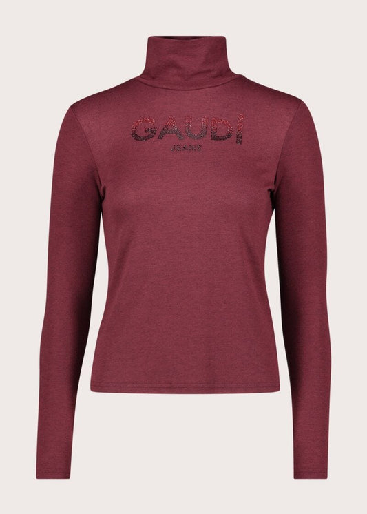 T-shirt da donna con collo dolcevita e logo - fronte