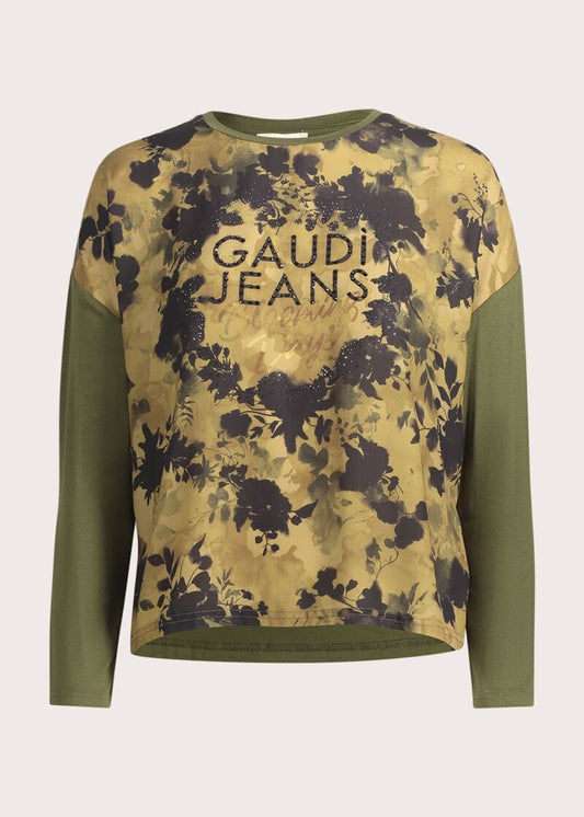 T-shirt girocollo da donna in jersey e georgette - Gaudì - fronte