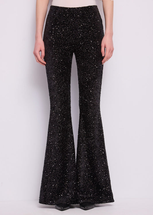 Pantaloni super flare da donna con paillettes