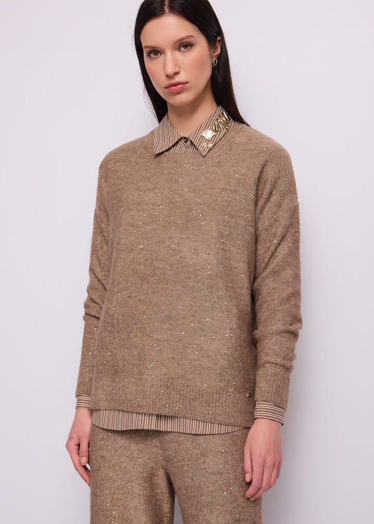 Maglia girocollo da donna in filato elasticizzato