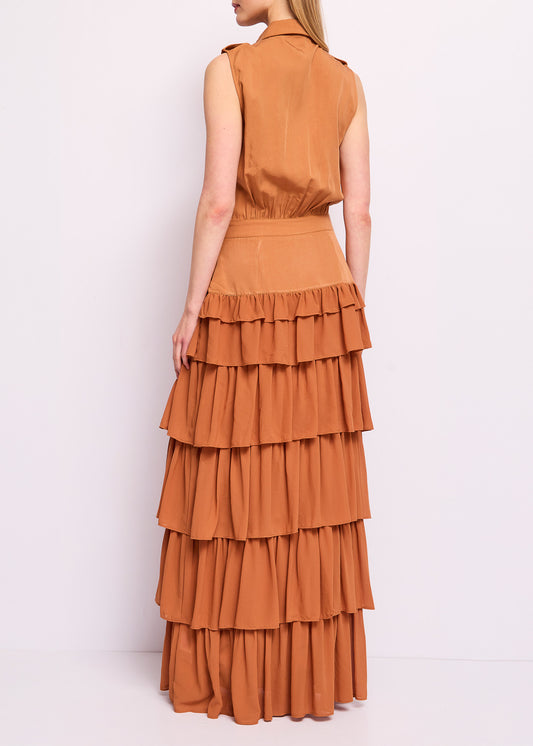Abito lungo marrone con balze - art. 511DD15041 - Denny Rose Primavera Estate 2025 Donna