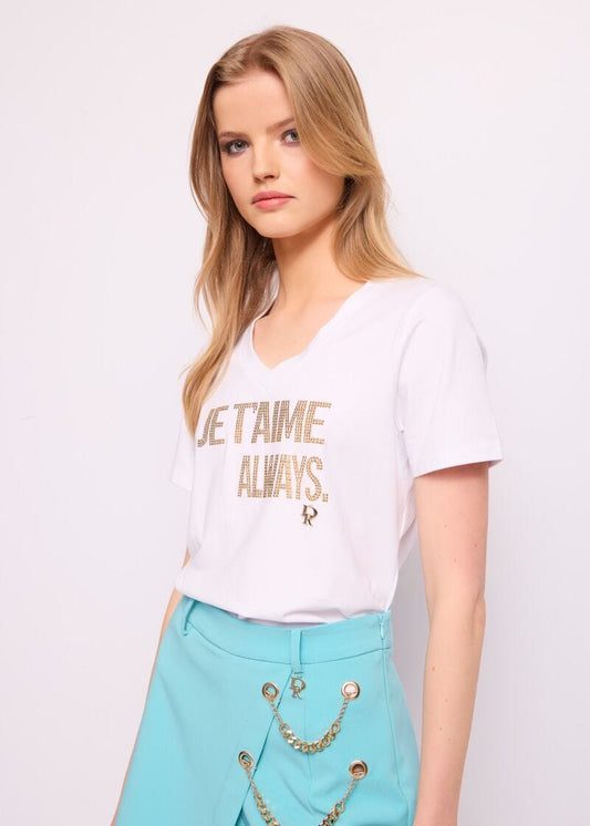T-shirt in cotone con borchie - art. 511DD64018 - Denny Rose Primavera Estate 2025 Donna