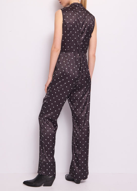 Tuta nera in raso lucido stampato - art. 511ND15009 - Denny Rose Primavera Estate 2025 Donna