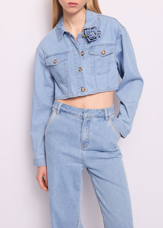 Giacca corta in denim CROPPED CON ROSA IN DENIM - art. 511ND36001 - Denny Rose Primavera Estate 2025 Donna