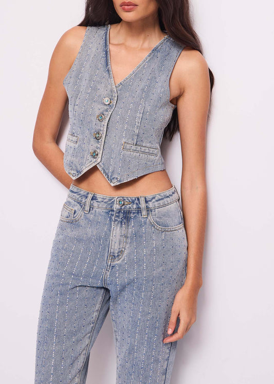Gilet in denim con strass - art. 511ND36003 - Denny Rose Primavera Estate 2025 Donna