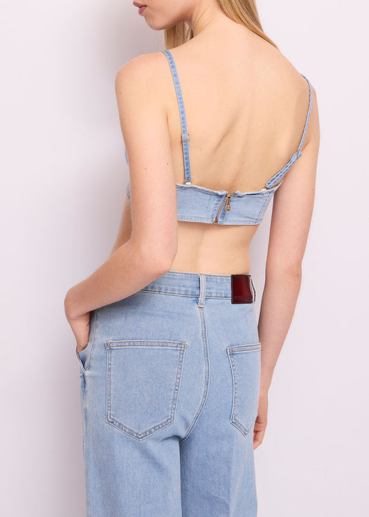 Top in denim di cotone CON ROSA - art. 511ND46001 - Denny Rose Primavera Estate 2025 Donna