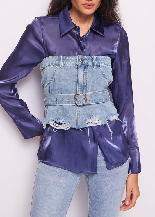 Top in denim di cotone con cintura - art. 511ND46008 - Denny Rose Primavera Estate 2025 Donna