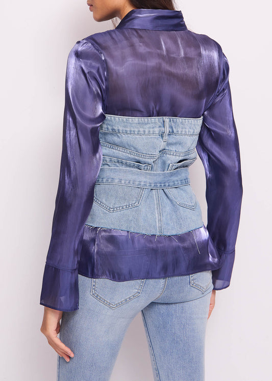 Top in denim di cotone con cintura - art. 511ND46008 - Denny Rose Primavera Estate 2025 Donna