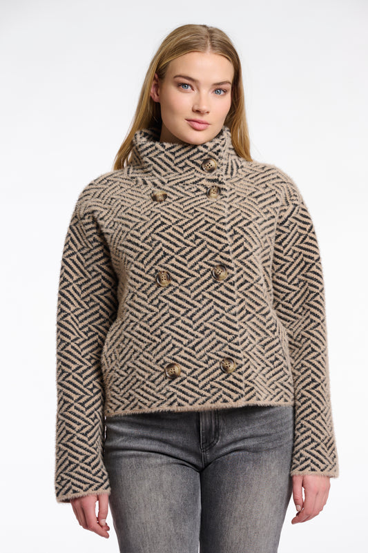 Giacca doppio petto corta Beth Rino & Pelle Autunno Inverno 2025/26 Sand graphic