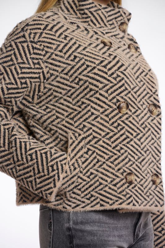 Giacca doppio petto corta Beth Rino & Pelle Autunno Inverno 2025/26 Sand graphic