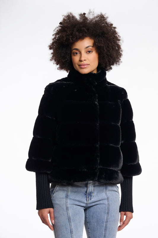 Giacca in pelliccia sintetica Feline con maniche in maglia Rino & Pelle Autunno Inverno 2025/26 Black
