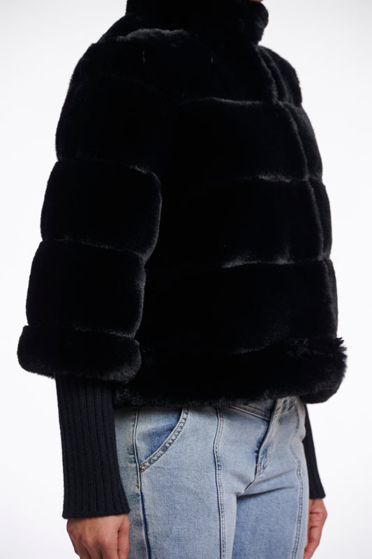 Giacca in pelliccia sintetica Feline con maniche in maglia Rino & Pelle Autunno Inverno 2025/26 Black