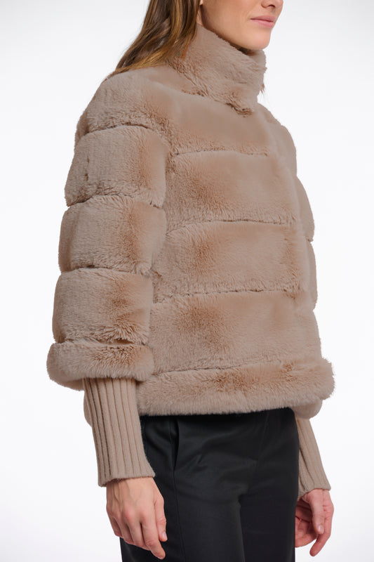 Giacca in pelliccia sintetica Feline con maniche in maglia Rino & Pelle Autunno Inverno 2025/26 Toffee