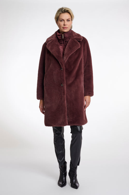Cappotto monopetto in pelliccia sintetica Geesje con collo rimovibile Rino & Pelle Autunno Inverno 2025/26 Chocolate bean