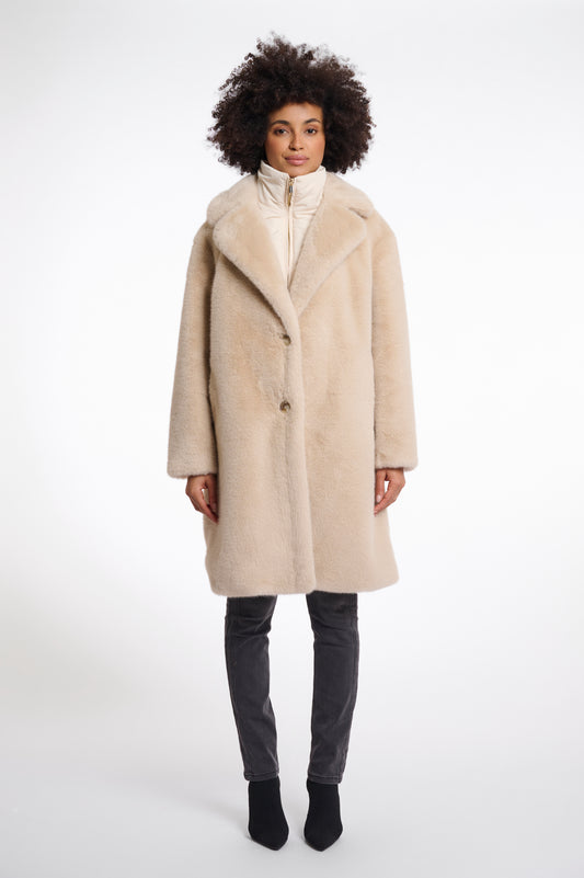 Cappotto monopetto in pelliccia sintetica Geesje con collo rimovibile Rino & Pelle Autunno Inverno 2025/26 Light oat