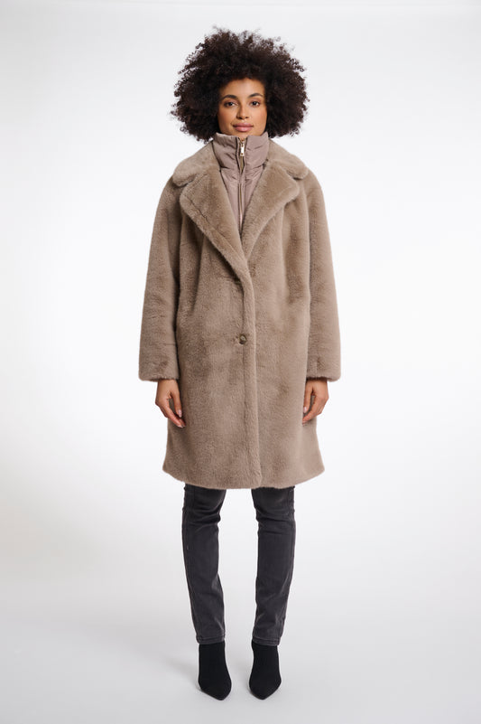 Cappotto monopetto in pelliccia sintetica Geesje con collo rimovibile Rino & Pelle Autunno Inverno 2025/26 Toffee