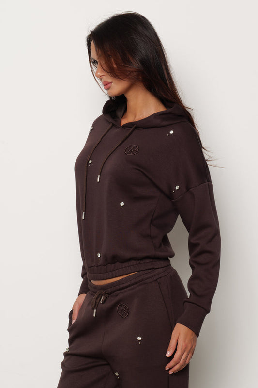 Felpa OLIMPO manica lunga con Arriccio più Cappuccio più Ricamo Logo più Applicazioni art. RDA2501091022 Donna Relish Autunno Inverno 2025/2026