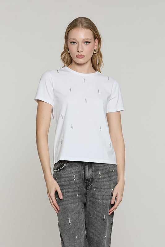 T-shirt CREW mezza manica con applicazione pioggia pietre + perle - RDA2601016002 - Relish Autunno/Inverno 2026