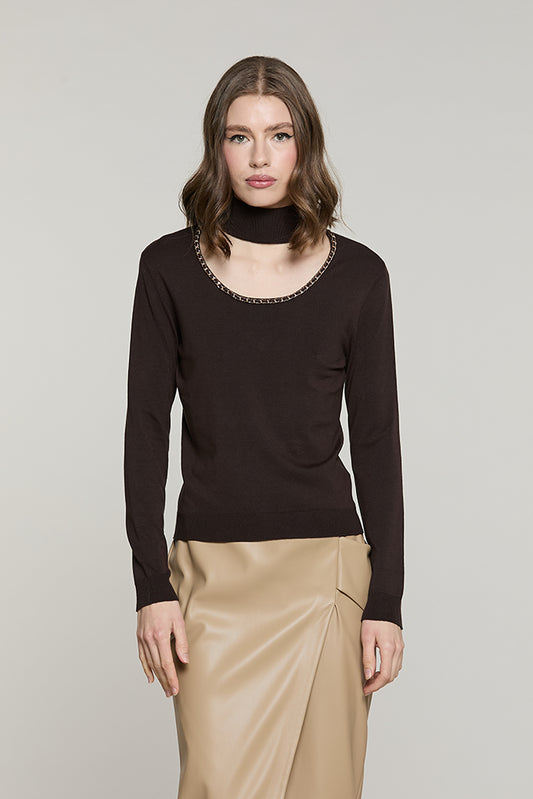 Maglia TOXY manica lunga collo vulcano + scollo madonna con profili catena - RDA2602054002 - Relish Autunno/Inverno 2026