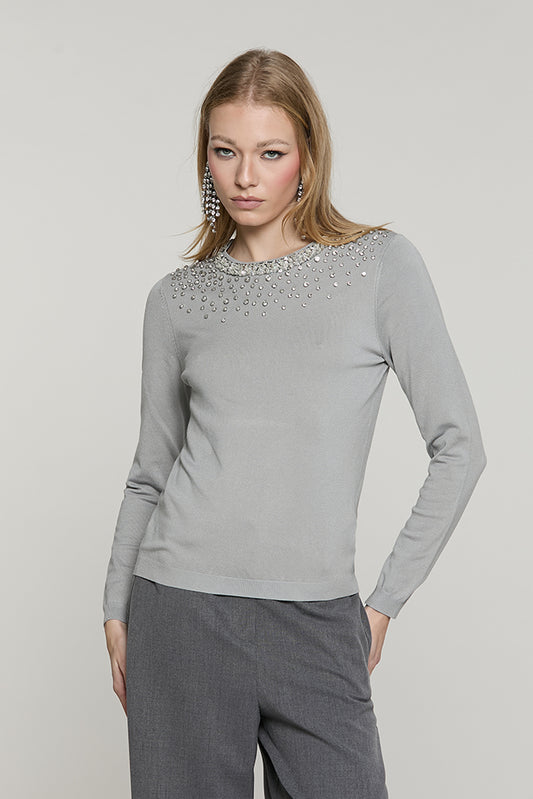 Maglia JORIA manica lunga con bordo paillettes + pietre + goccia schiena - RDA2602054013 - Relish Autunno/Inverno 2026