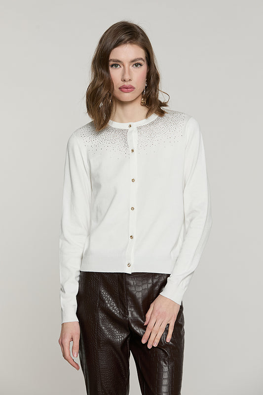 Cardigan IMPERATRICE manica lunga girocollo con bottoni crystal + strass - RDA2602054017 - Relish Autunno/Inverno 2026