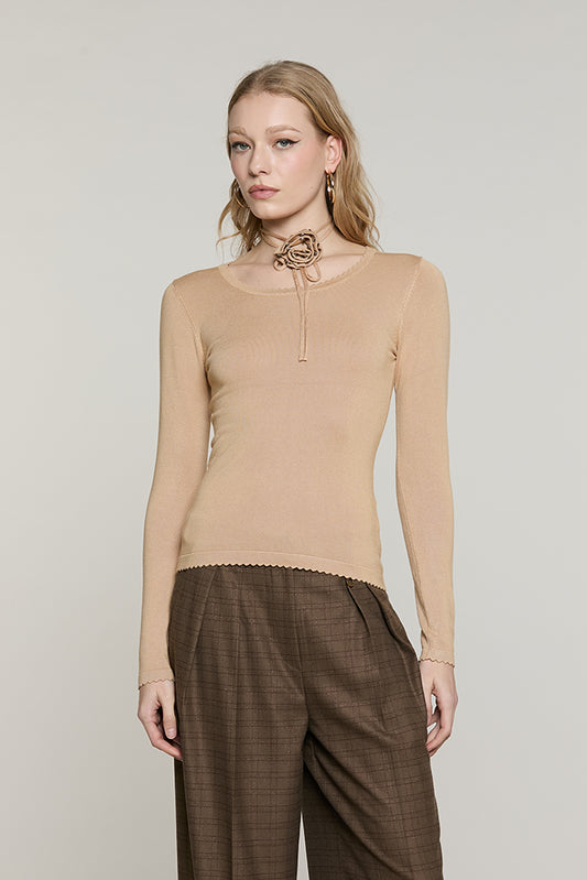 Maglia DANTIM manica lunga scollo madonna con collarino fiore con strass - RDA2602054021 - Relish Autunno/Inverno 2026