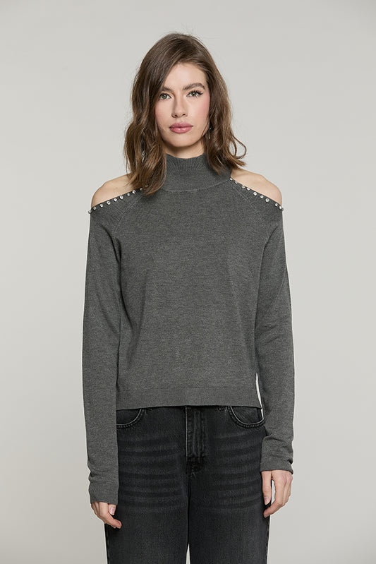 Maglia BOGNANNI manica lunga collo vulvano con apertura + castoni + pietre - RDA2602054037 - Relish Autunno/Inverno 2026