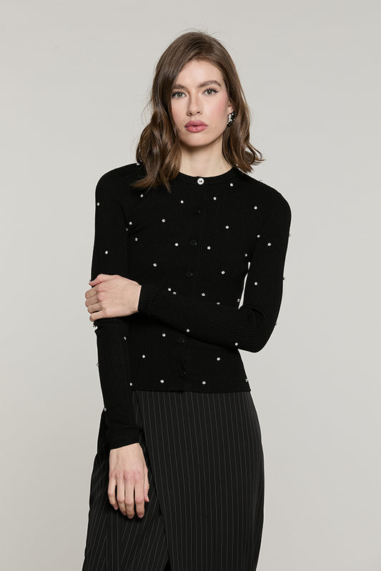 Cardigan FORD manica lunga con strass + bottone gioiello - RDA2602054043 - Relish Autunno/Inverno 2026