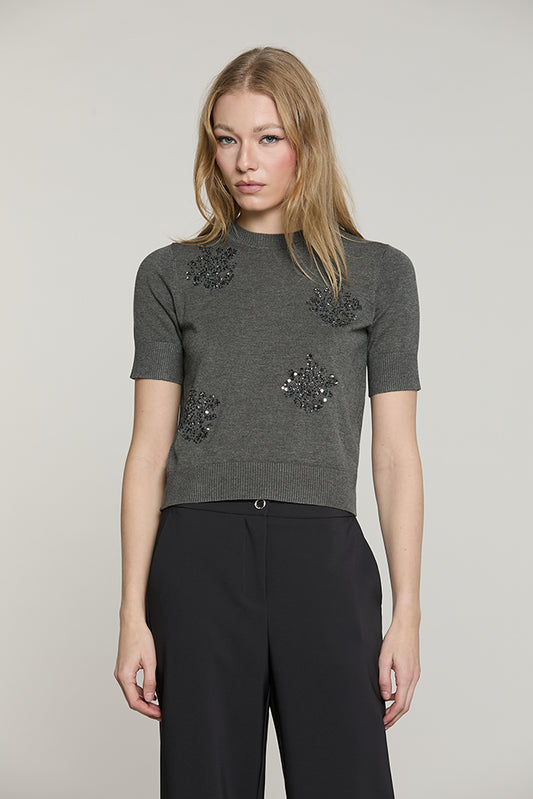 Maglia MACCIONE mezza manica con goccia schiena + ricamo paillettes + baguette - RDA2602054044 - Relish Autunno/Inverno 2026