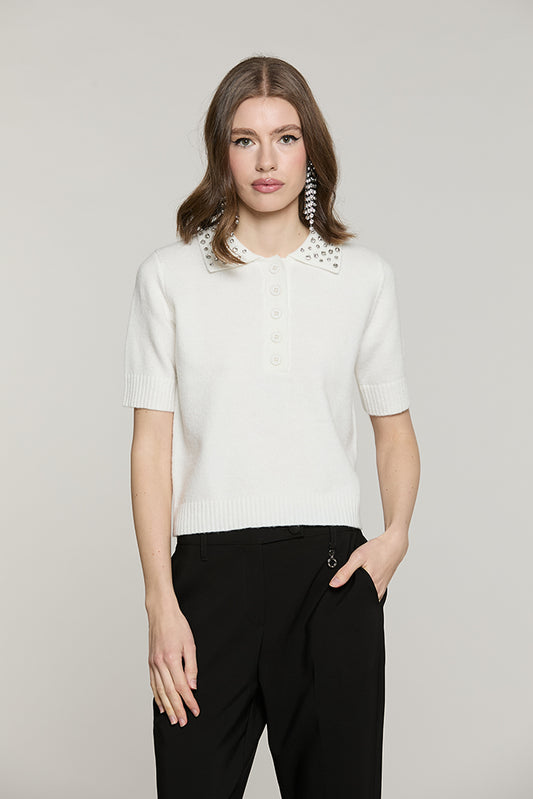 Maglia CUMMING mezza manica colletto con applicazioni strass - RDA2602431042 - Relish Autunno/Inverno 2026