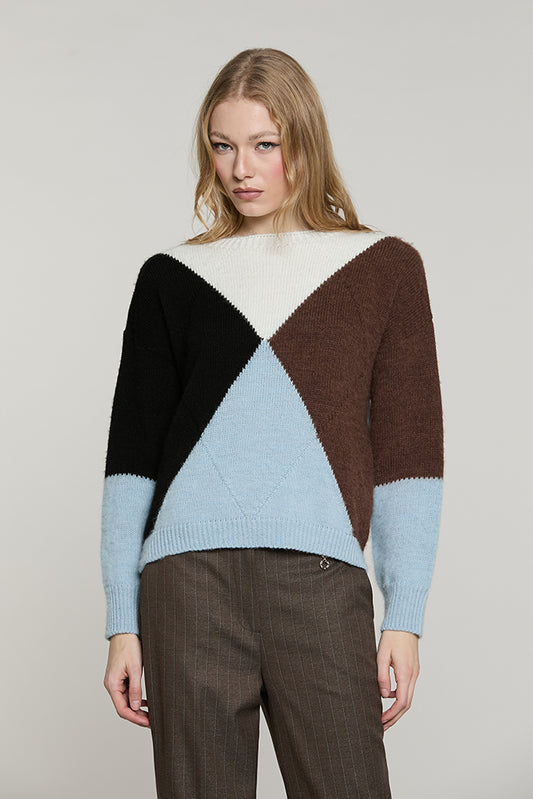 Maglia BRUXELLES manica lunga girocollo con intarsio rombi - RDA2602529064 - Relish Autunno/Inverno 2026