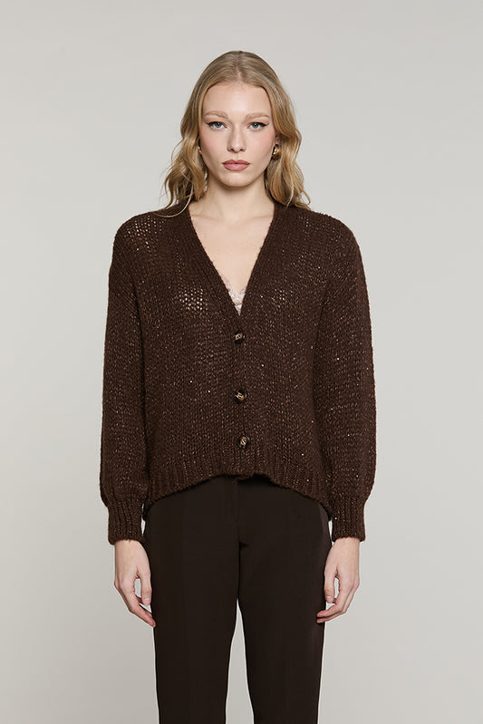 Cardigan BRUGES manica lunga scollo v con bottoni con lurex + micro-paillettes - RDA2602532061 - Relish Autunno/Inverno 2026