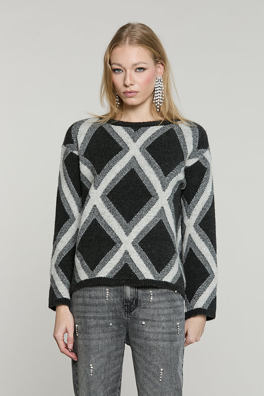 Maglia GRONINGA manica lunga girocollo con jacquard rombi - RDA2602532066 - Relish Autunno/Inverno 2026