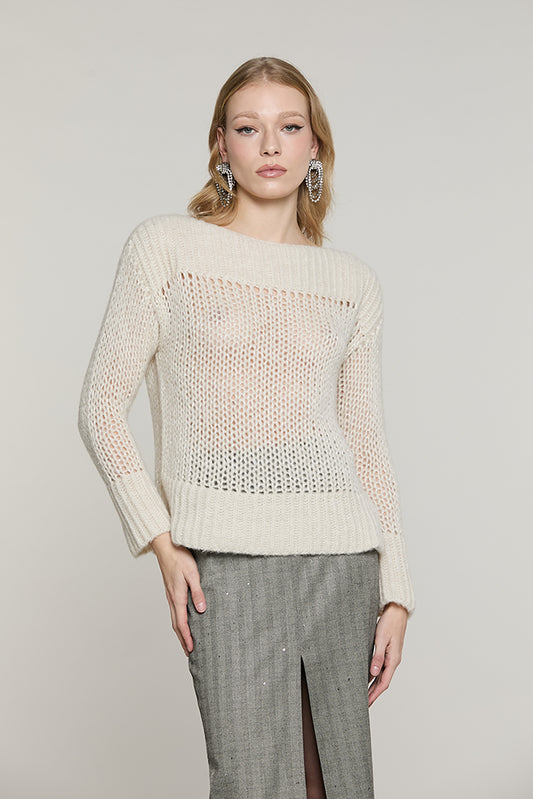 Maglia HOORN manica lunga scollo barca + spacchi con lurex + micro-paillettes - RDA2602532068 - Relish Autunno/Inverno 2026
