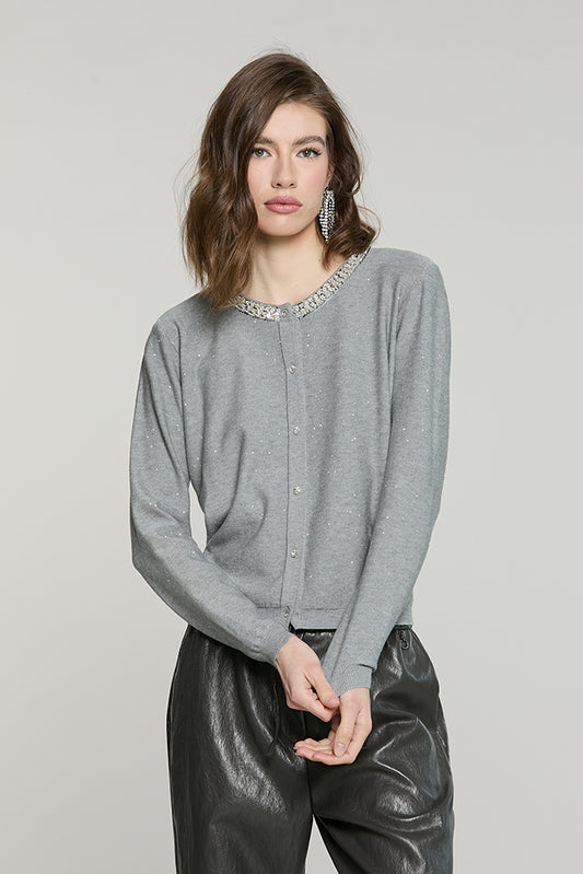 Cardigan SADE manica lunga girocollo con bottoni crystal + paillettes - RDA2602605014 - Relish Autunno/Inverno 2026