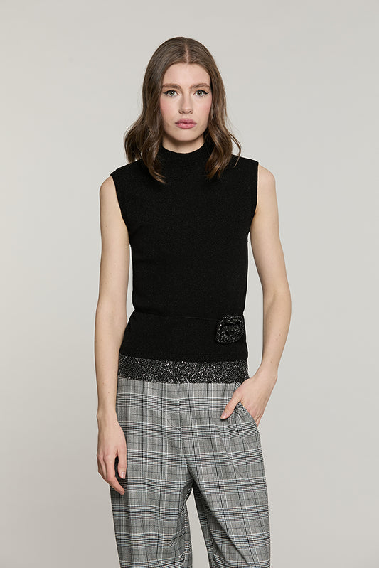 Maglia OPERATOR senza maniche collo alto con fondo paillettes + cintura fiore con strass - RDA2602637023 - Relish Autunno/Inverno 2026