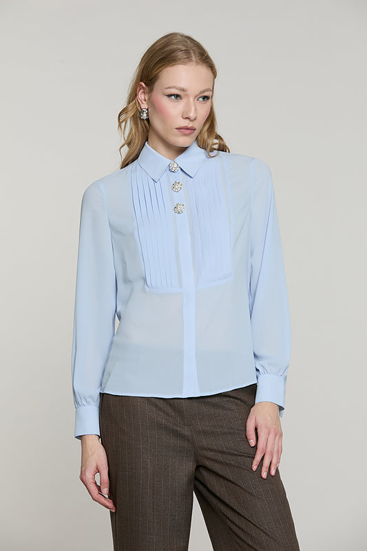 Camicia BARELA manica lunga con plisse' + copribottoni gioiello - RDA2603009008 - Relish Autunno/Inverno 2026